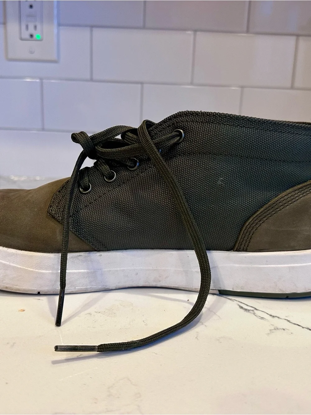 Timberland Men's Olive/Tan Leather Chukka Boots with White Sole